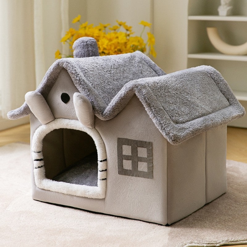 Dog House Bed and Cave with Removable Cushion Enclosed Indoor with Plush Sherpa Fleece - Image 3
