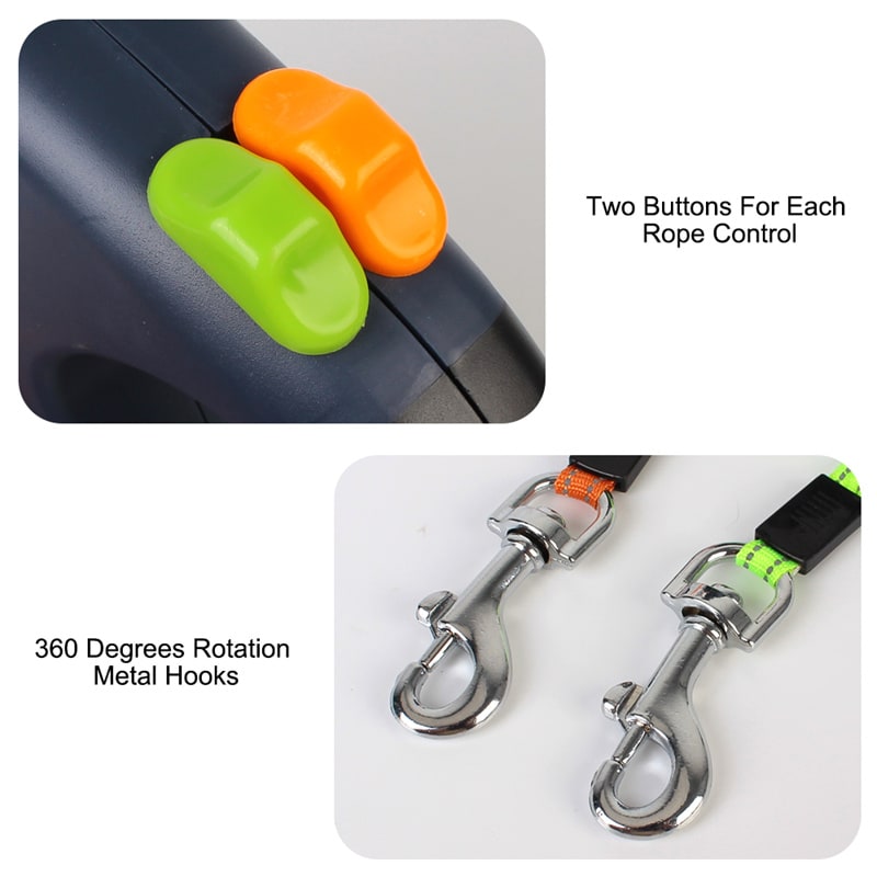 Dual Dog Leash Retractable with LED Flashlight and Bag Dispenser 360 Swivel - Image 13
