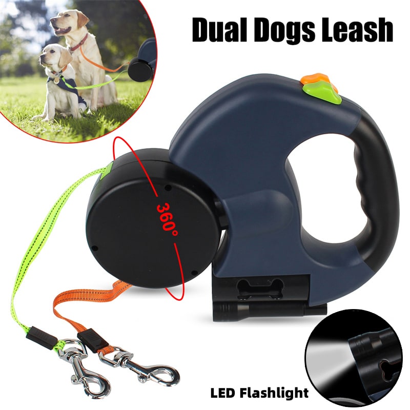Dual Dog Leash Retractable with LED Flashlight and Bag Dispenser 360 Swivel - Image 5