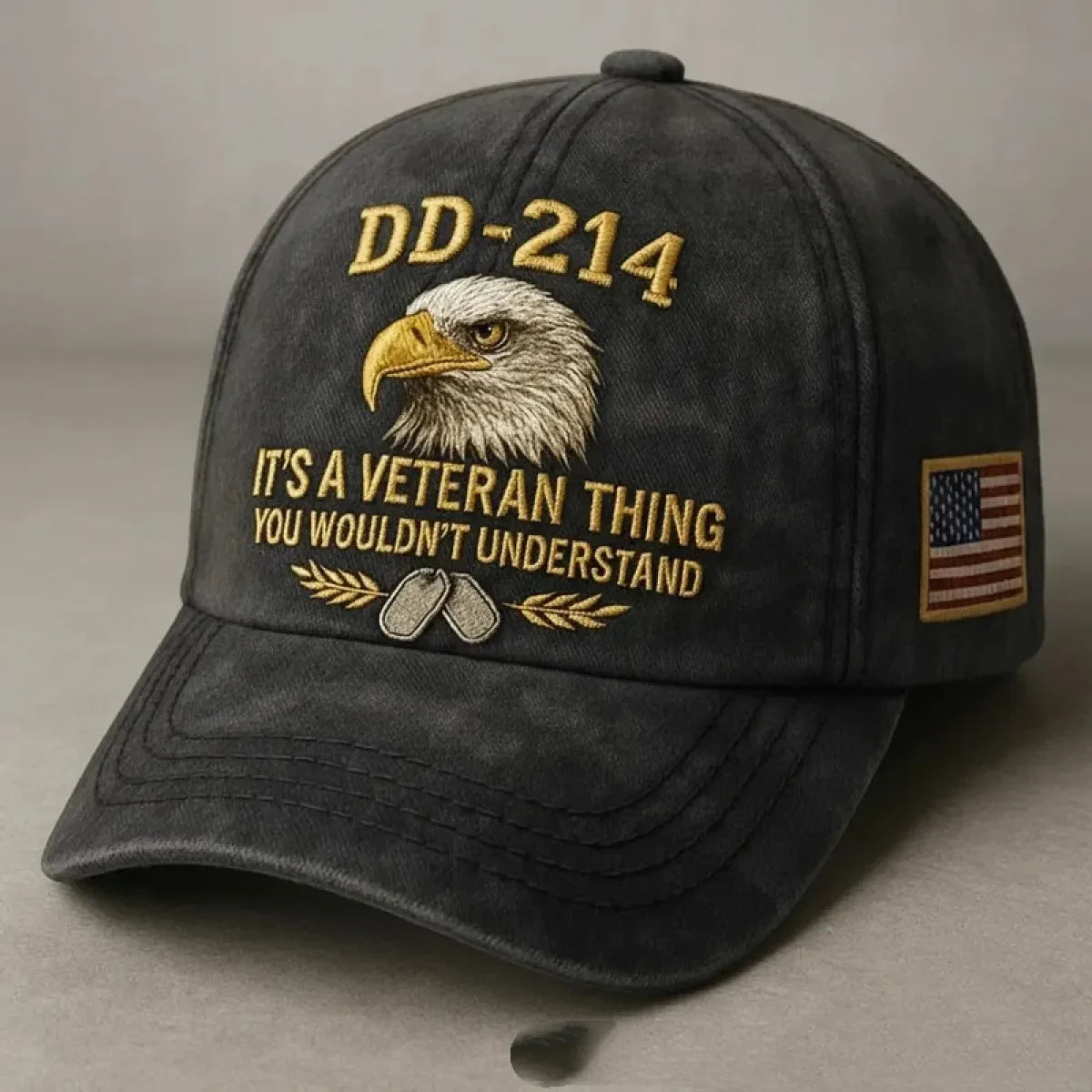 Embroidered Veteran Baseball Cap with Vintage Washed Cotton and Flag Patch - Image 5