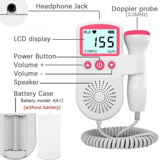 Fetal Doppler and Heart Rate Monitor for Pregnancy at Home with Backlit Lcd Display and Speaker - Image 6
