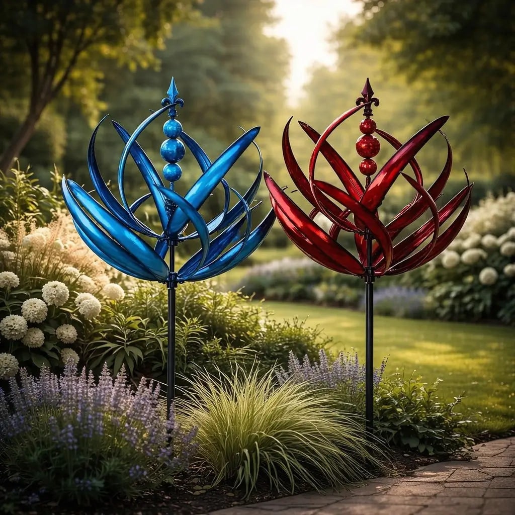 Garden Wind Spinners with Metal Lotus Flower Design and Kinetic Dual-Direction Rotation - Image 4