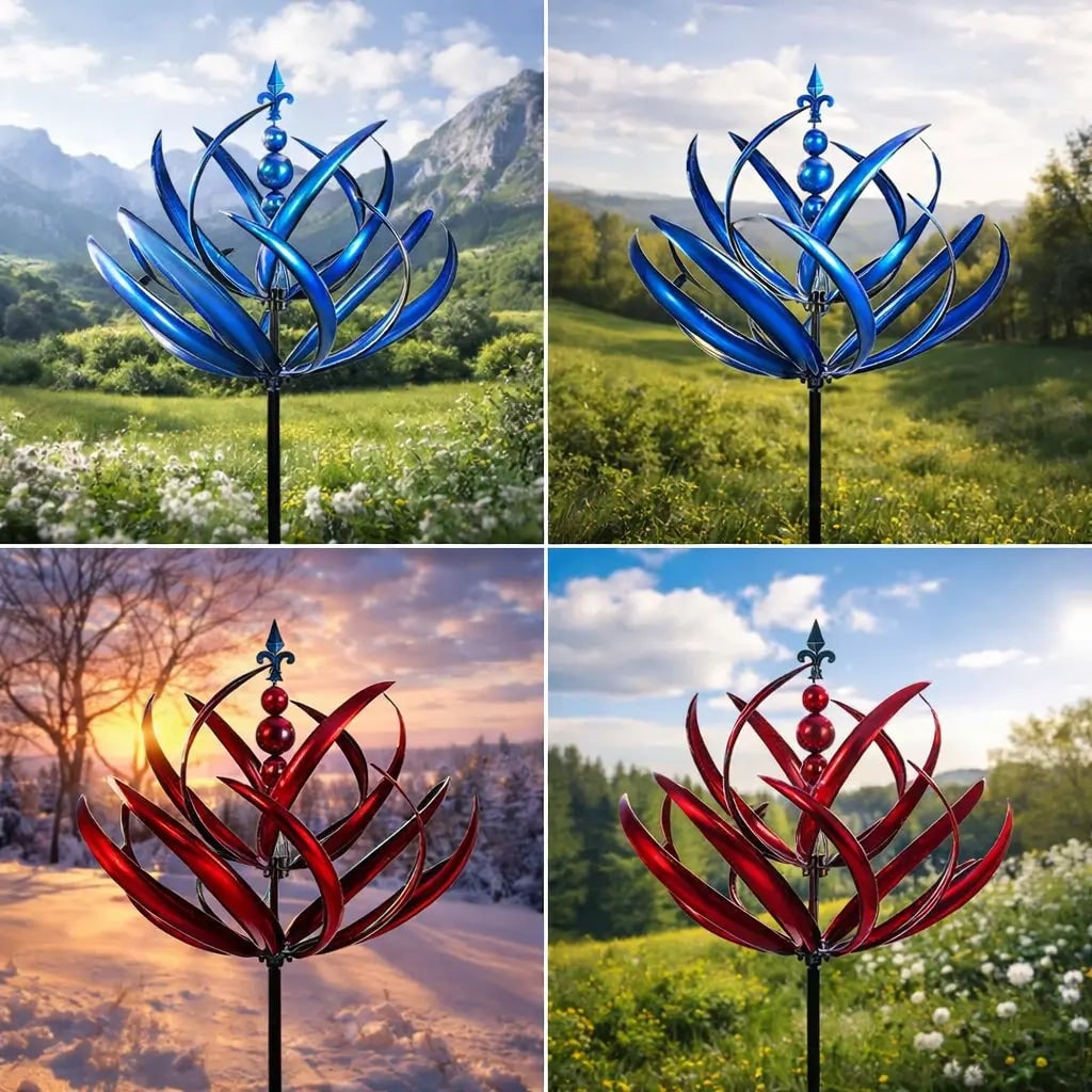 Garden Wind Spinners with Metal Lotus Flower Design and Kinetic Dual-Direction Rotation - Image 7