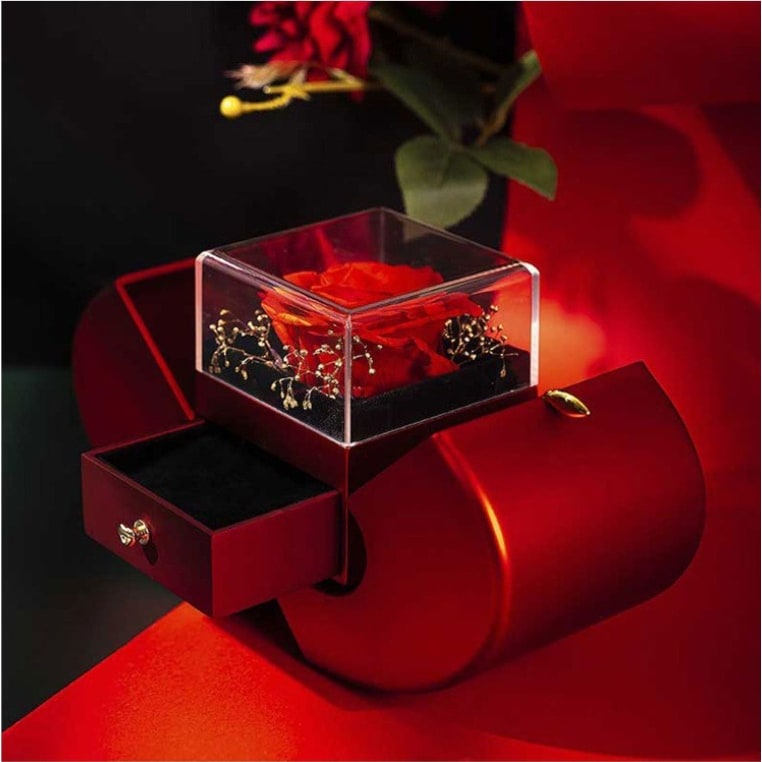 Girls' Jewelry Gift Box with Preserved Rose Pendant and Pull-Out Drawer Maid Of Honor Proposal - Image 2