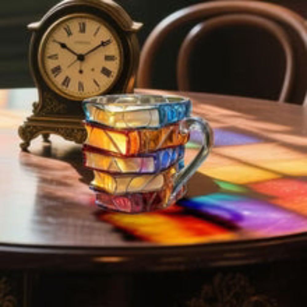 Glass Book Mug with Stacked Design Borosilicate Textured Pages Coffee Cup - Image 4