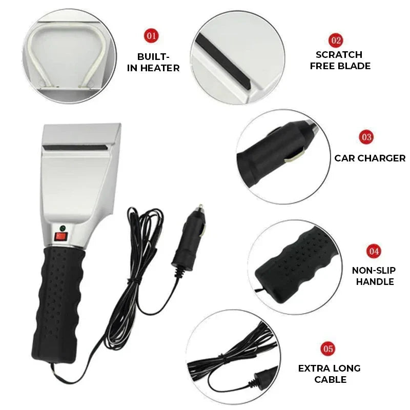 Heated Car Ice Scraper with 12v Power Cord and LED Light for Windshield - Image 3