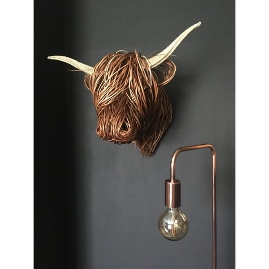 Highland Cow Wall Sculpture with Handmade Woven Wire and Large Rustic Art Design - Image 1