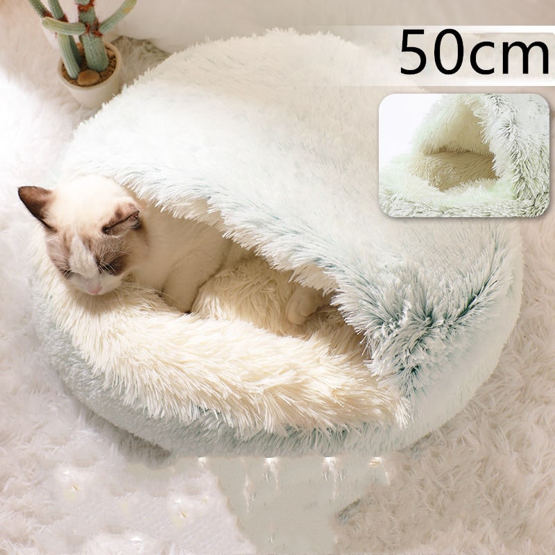 Hooded Cat Bed with Cave Design and Plush Donut Shape Enclosed Cozy Pet with Cushioned Rim - Image 66