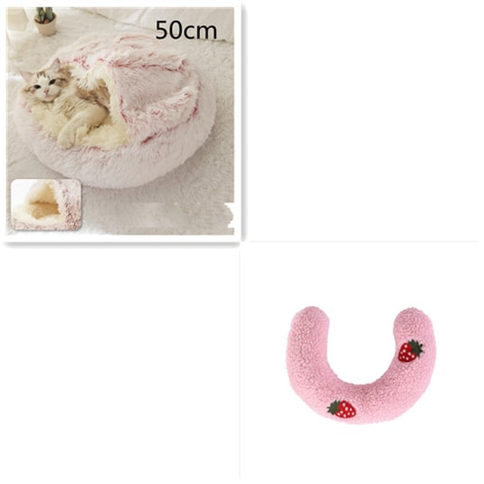 Hooded Cat Bed with Cave Design and Plush Donut Shape Enclosed Cozy Pet with Cushioned Rim - Image 69