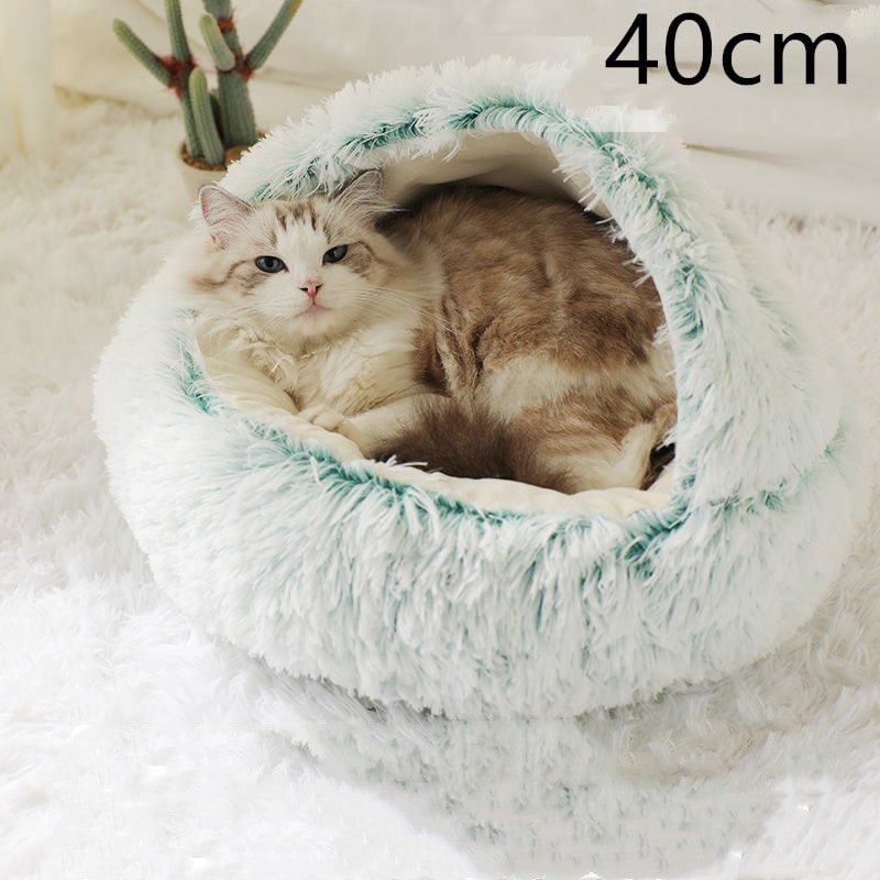 Hooded Cat Bed with Cave Design and Plush Donut Shape Enclosed Cozy Pet with Cushioned Rim - Image 76