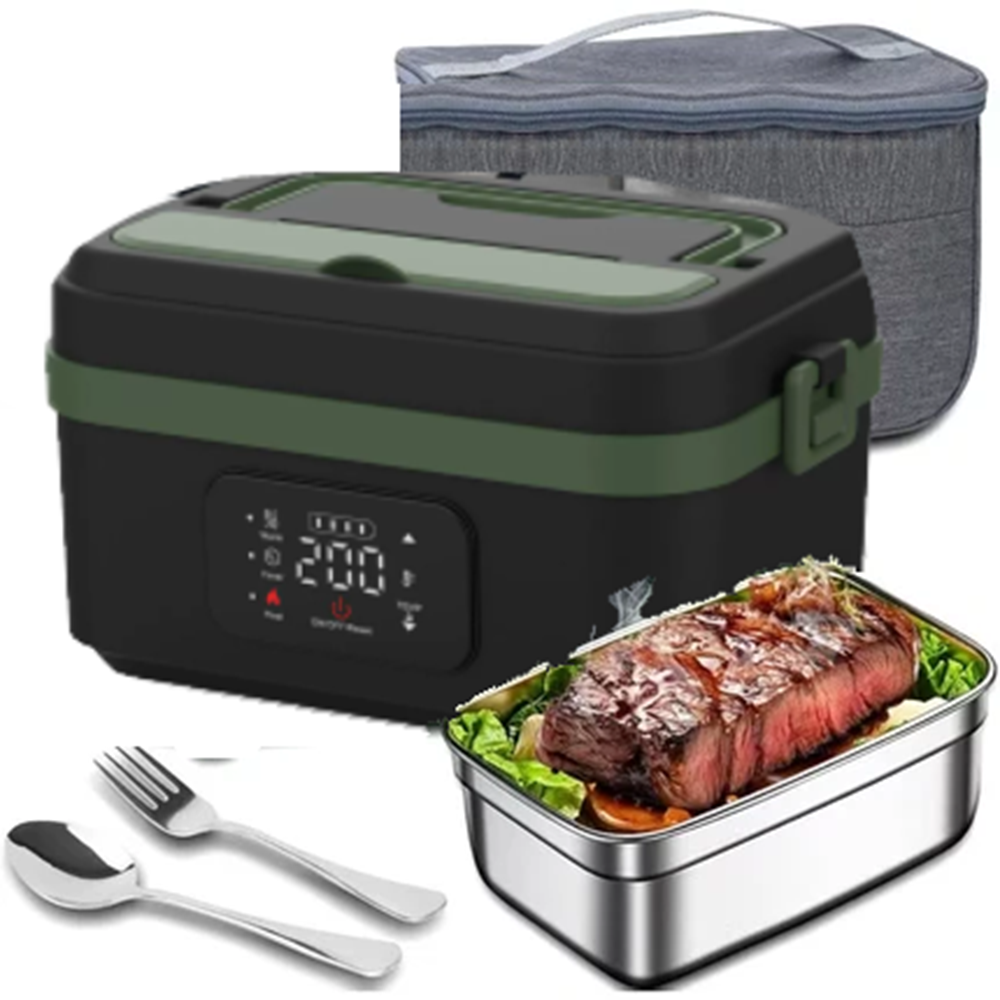 Electric Heated Lunch Box with Stainless Steel Tray Cordless Battery Powered and LED Display