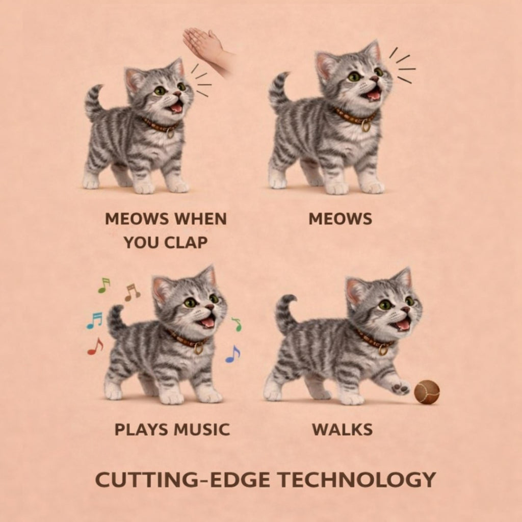 Interactive Toy Cat with Walking and Meowing Action Plush Grey Tabby Electronic Pet - Image 6