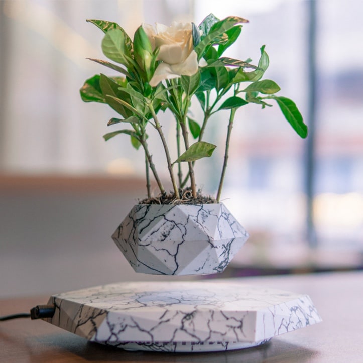 Kids' Levitating Plant Pot with Floating Marble Base and 360-Degree Rotation for Indoor Ceramic - Image 1