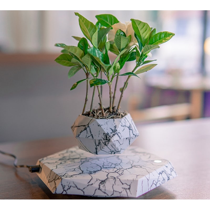 Kids' Levitating Plant Pot with Floating Marble Base and 360-Degree Rotation for Indoor Ceramic - Image 10