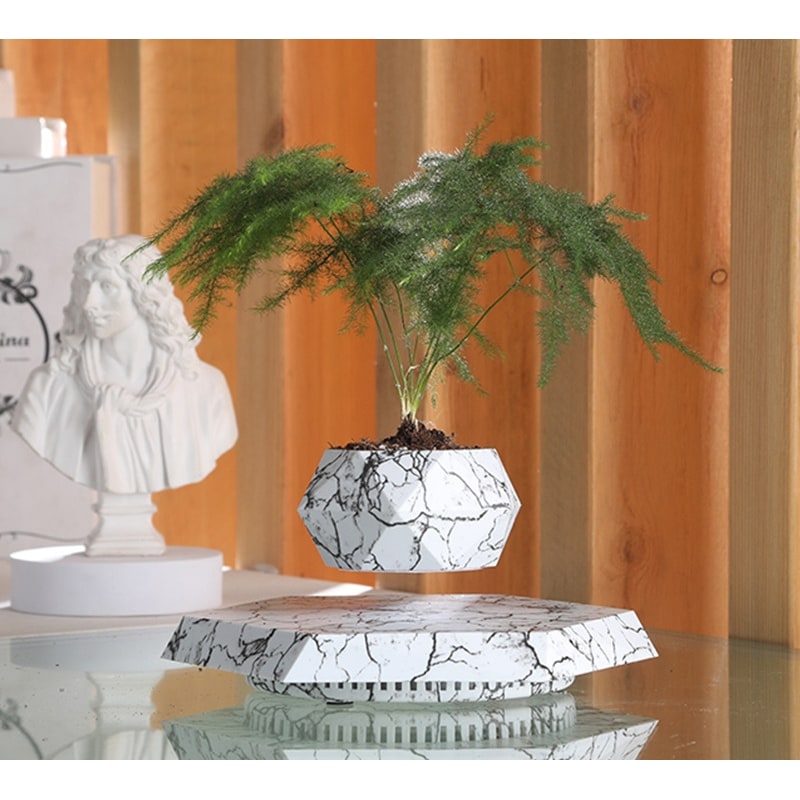 Kids' Levitating Plant Pot with Floating Marble Base and 360-Degree Rotation for Indoor Ceramic - Image 5