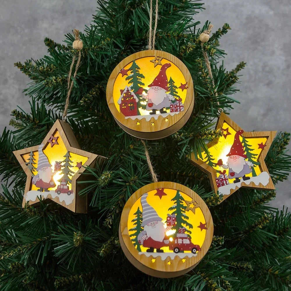 LED Christmas Ornament with Warm Glow Wooden Design and Energy Efficient Lights - Image 2