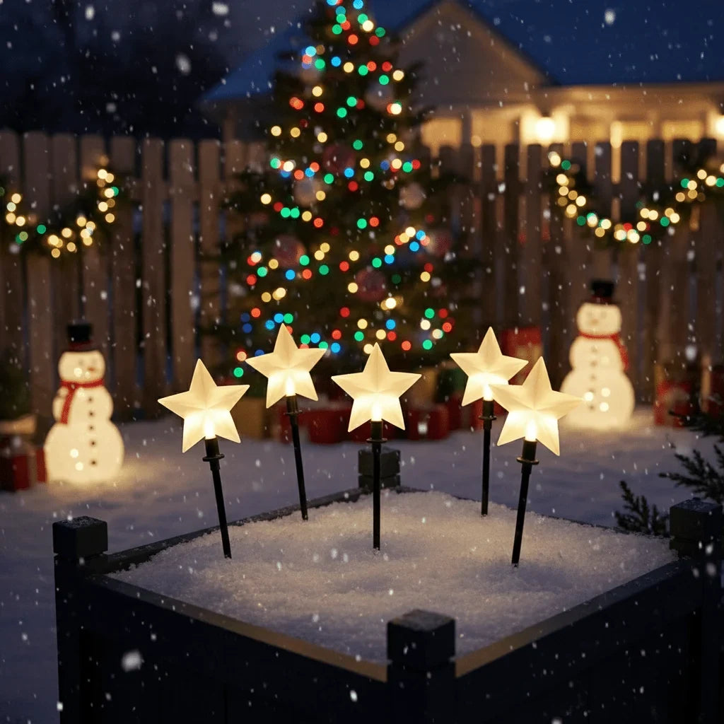 LED Pathway Lights with Star-Shaped Design Warm White Outdoor Christmas Set of 5 pieces - Image 1