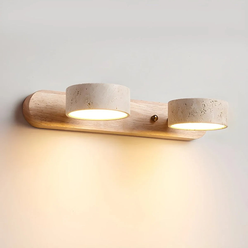 LED Wall Light with Travertine Stone and Wooden Backplate Modern Sconce - Image 12