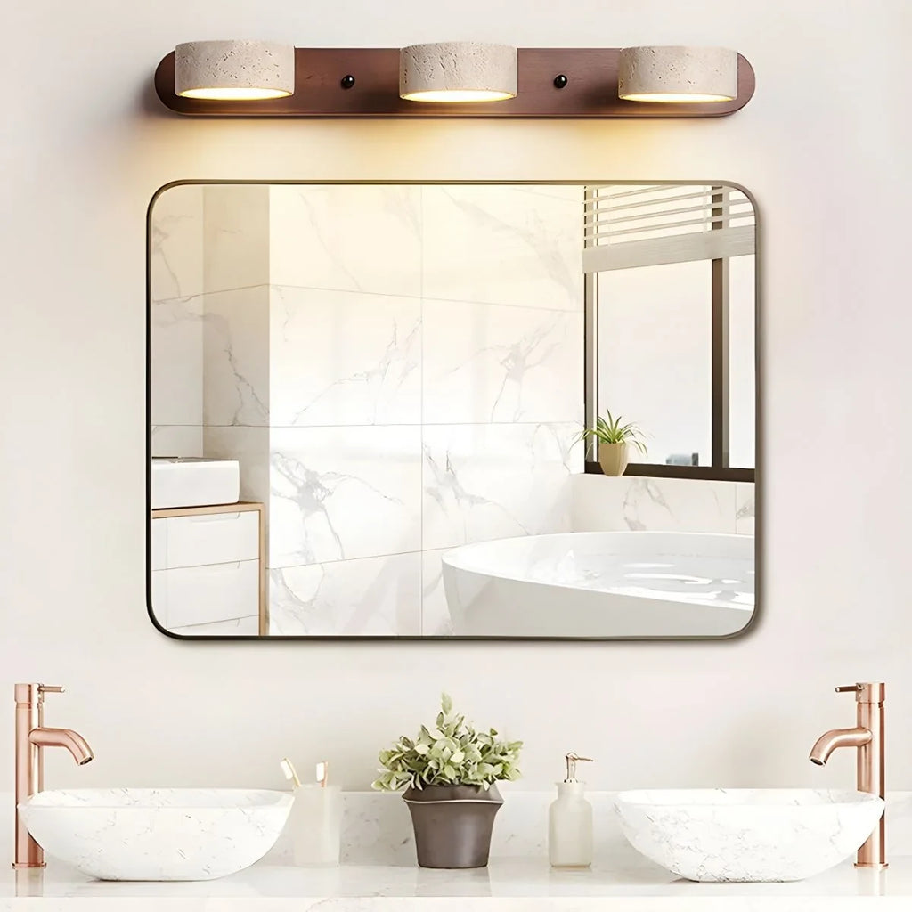 LED Wall Light with Travertine Stone and Wooden Backplate Modern Sconce - Image 7