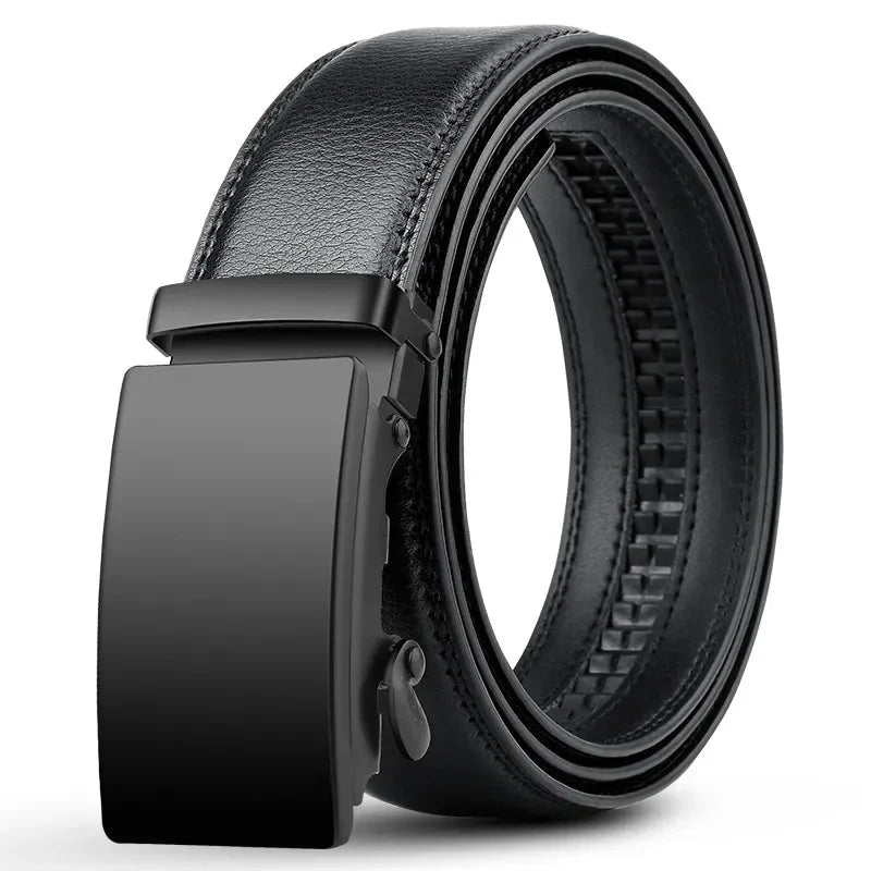 Men's Leather Belt with Automatic Ratchet Buckle and Adjustable Length - Image 1