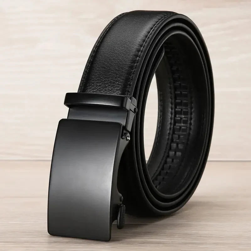 Men's Leather Belt with Automatic Ratchet Buckle and Adjustable Length - Image 5
