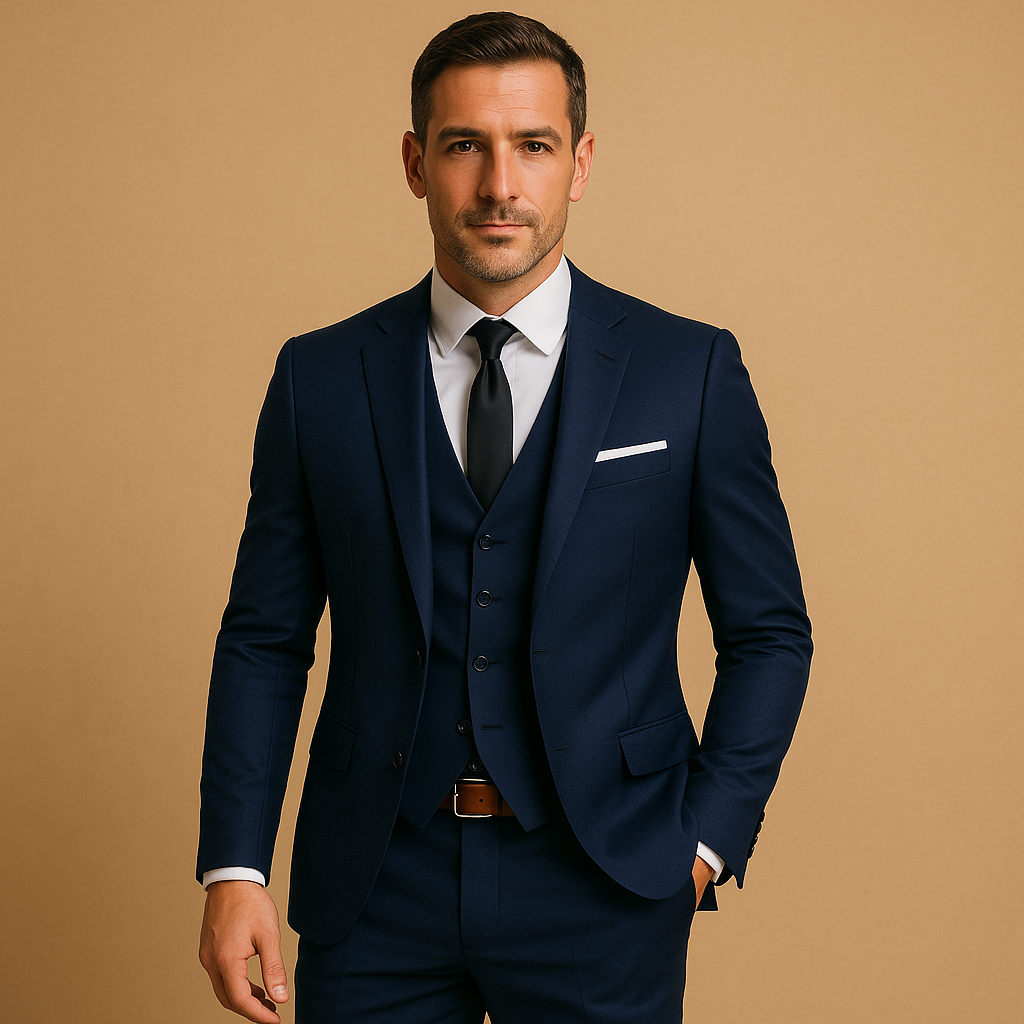 Men's Slim Fit Three Piece Suit with Notched Lapel and Welt Pockets - Image 3
