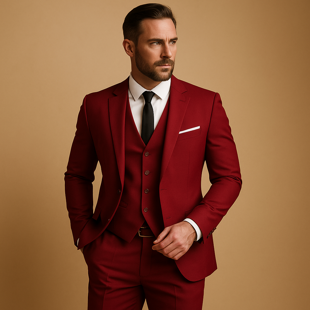 Men's Slim Fit Three Piece Suit with Notched Lapel and Welt Pockets - Image 4