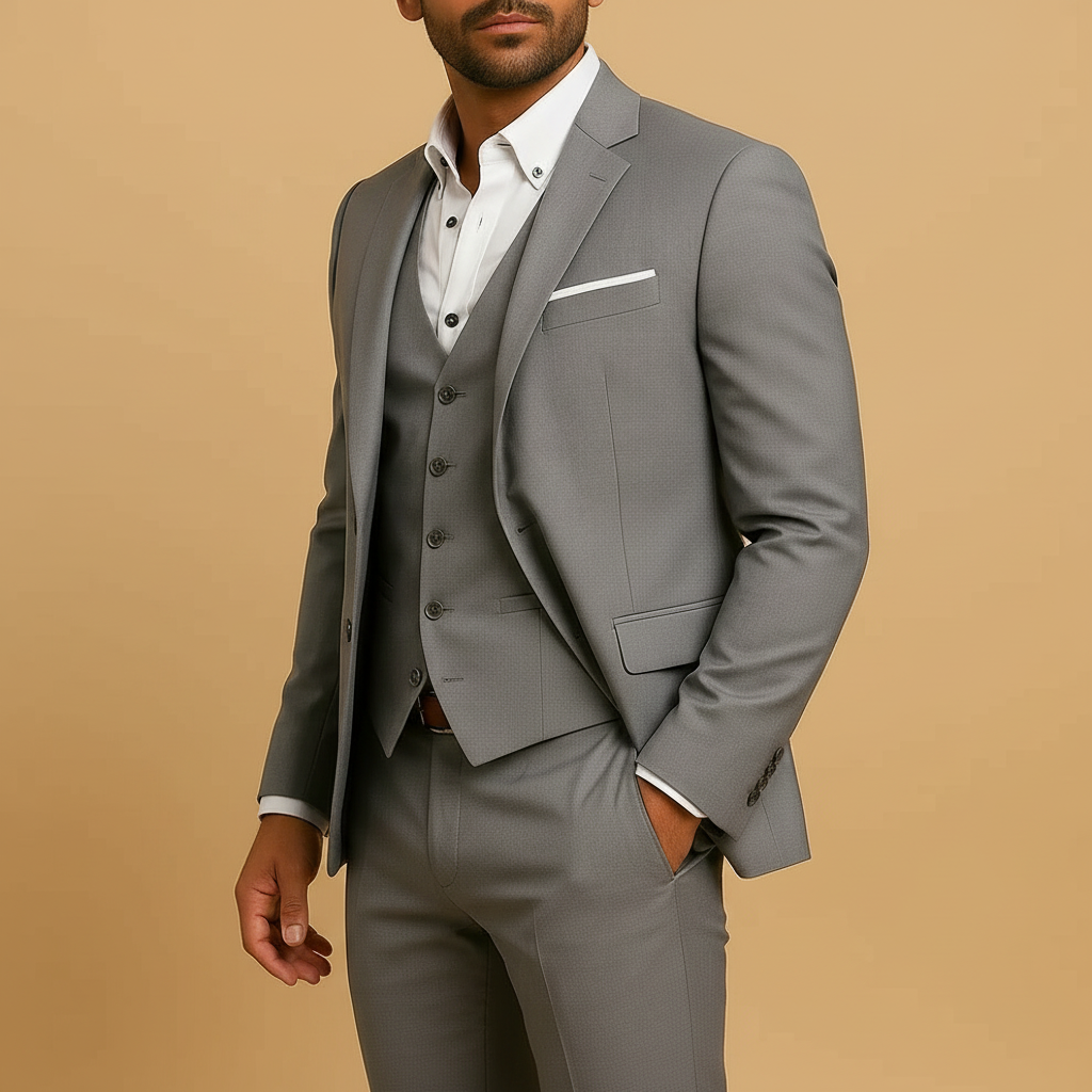 Men's Slim Fit Three Piece Suit with Notched Lapel and Welt Pockets - Image 5