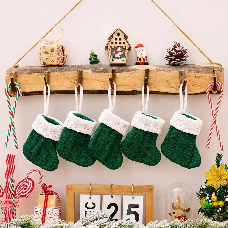 Mini Christmas Stockings with Cable Knit and Hanging Loop for Ornaments and Cutlery - Image 1