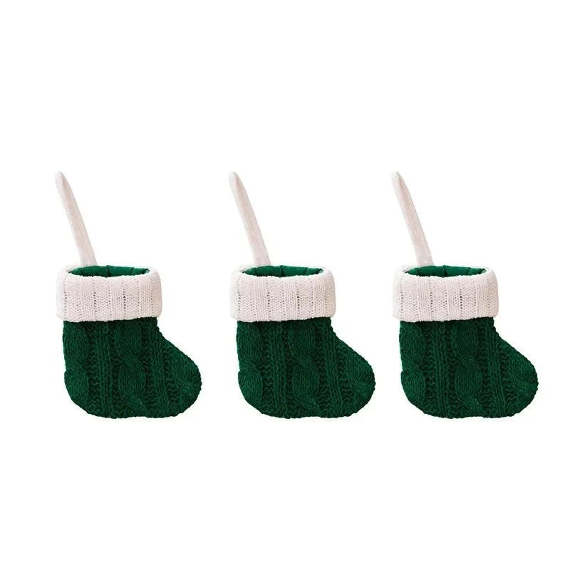 Mini Christmas Stockings with Cable Knit and Hanging Loop for Ornaments and Cutlery - Image 3