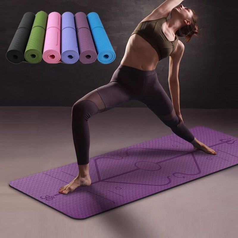 Non Slip Tpe Yoga Mat with Thick Cushioning and Body Alignment Lines for Exercise Foam - Image 16