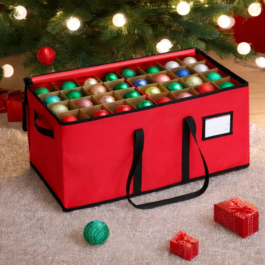 Ornament Storage Box with Dividers and Handles for Christmas Holiday Decorations - Image 1
