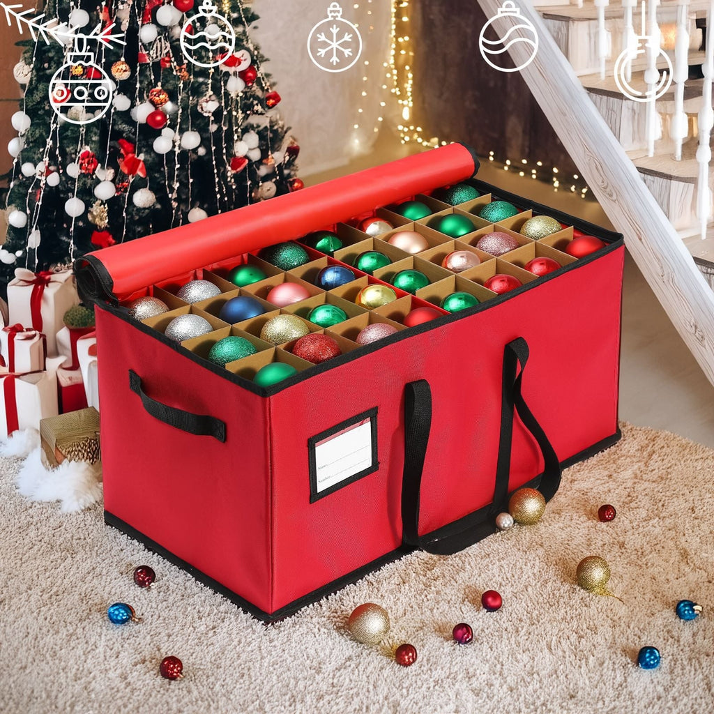 Ornament Storage Box with Dividers and Handles for Christmas Holiday Decorations - Image 2