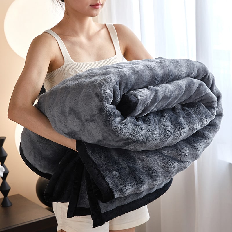 Plush Throw Blanket with Faux Fur Double-Sided Fleece and Ribbed Texture - Image 8