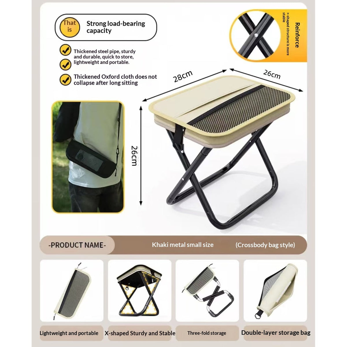 Portable Folding Camping Chair with Canvas Seat and Shoulder Strap Storage Bag - Image 9