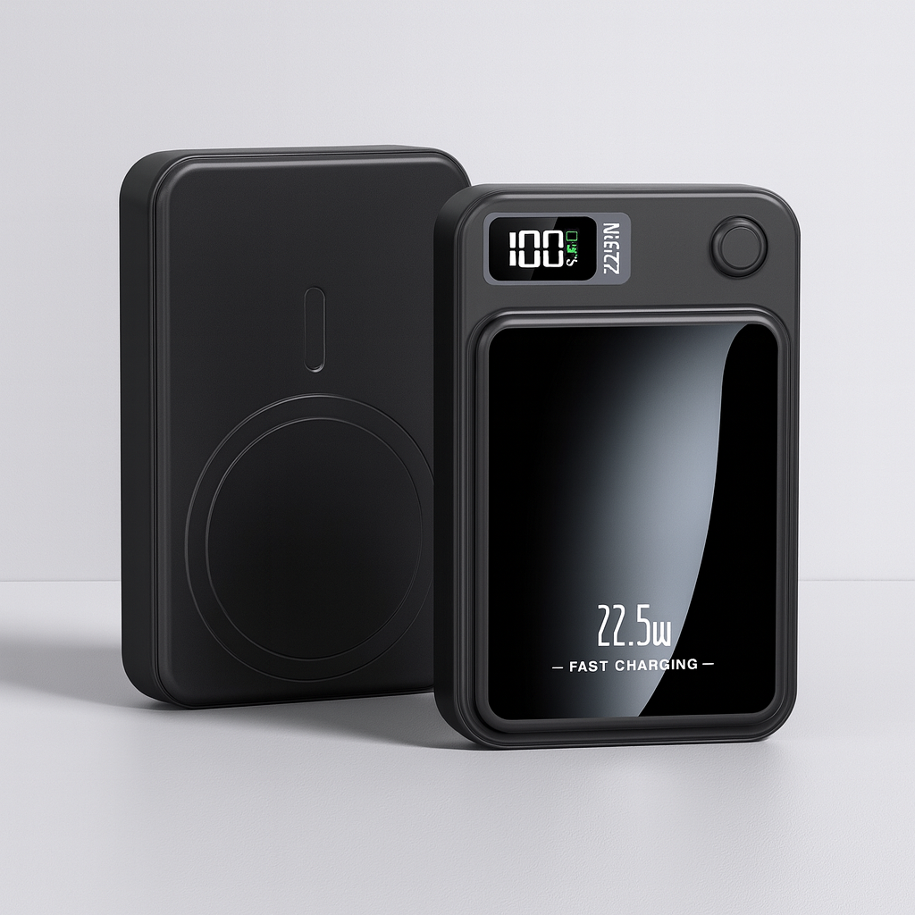 Portable Power Bank with Magnetic Wireless Charging and Digital LED Display - Image 1