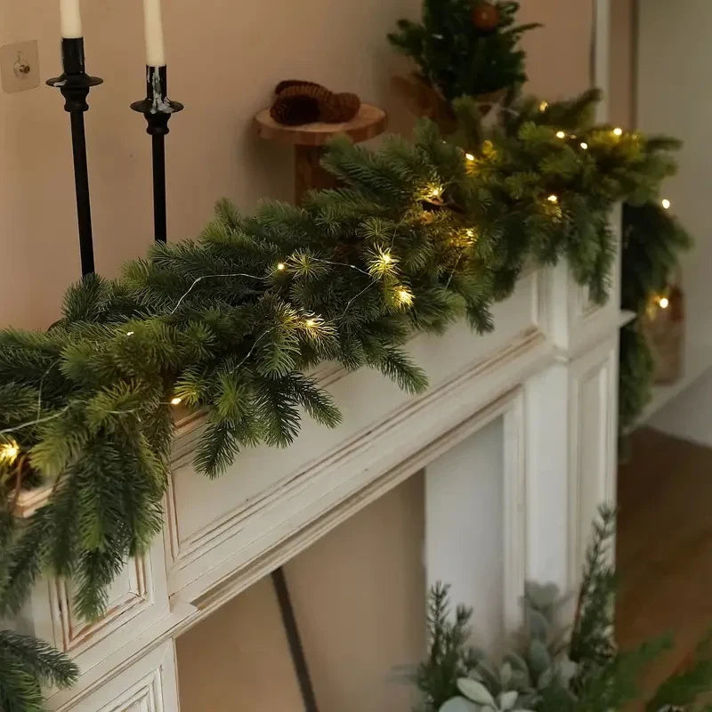 Pre-Lit Christmas Garland with Warm LED Lights and Flexible Branches for Stairs Mantel - Image 5