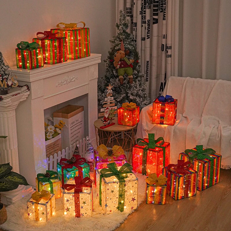 Pre-Lit Lighted Gift Boxes Outdoor Decoration Set of 3 with LED Lights Christmas - Image 3