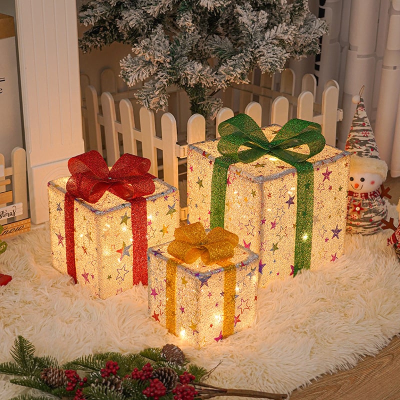 Pre-Lit Lighted Gift Boxes Outdoor Decoration Set of 3 with LED Lights Christmas - Image 5