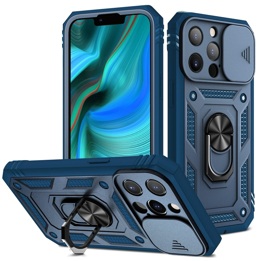 Rugged Phone Case with Sliding Camera Cover and Rotating Kickstand Shockproof Armor - Image 1