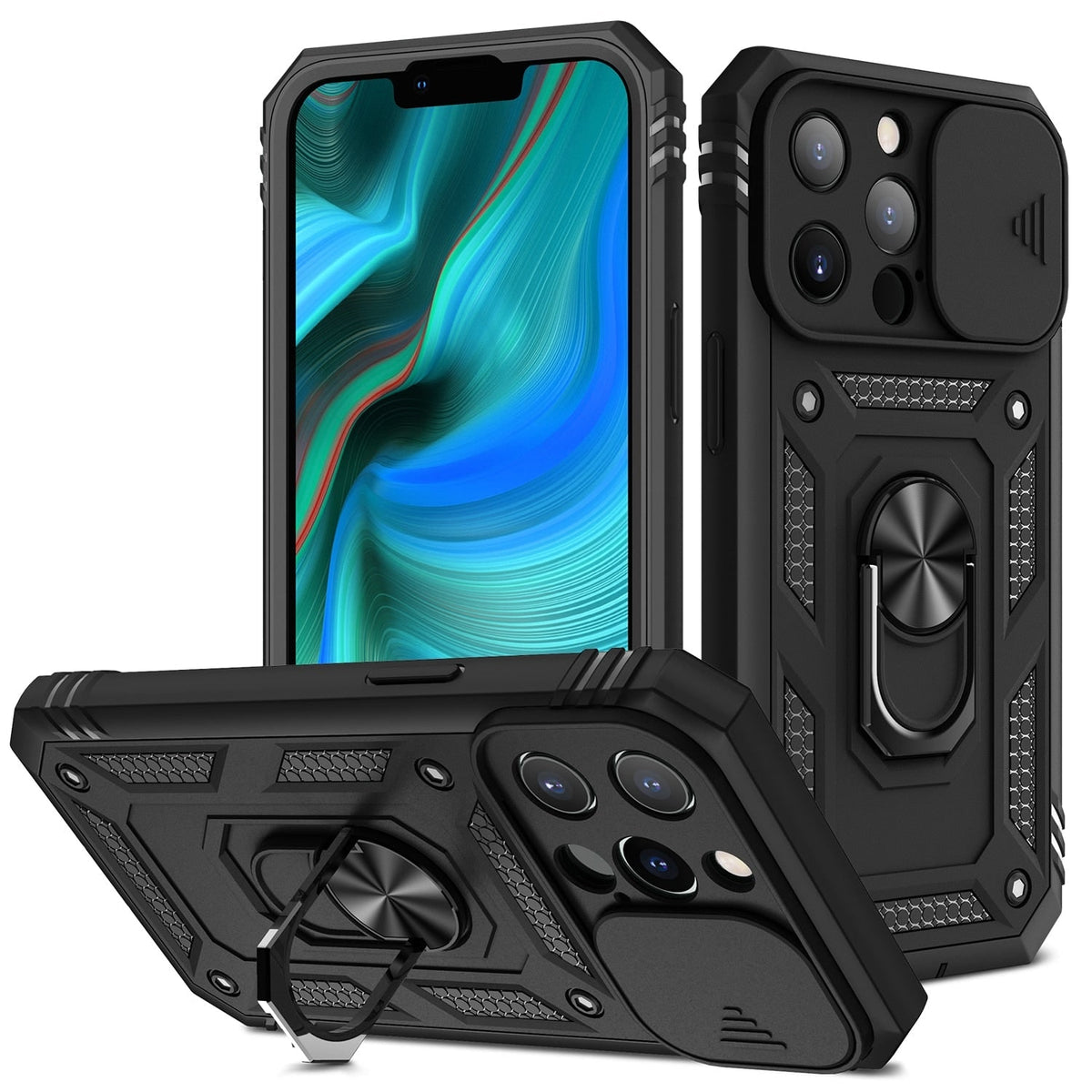 Rugged Phone Case with Sliding Camera Cover and Rotating Kickstand Shockproof Armor - Image 5