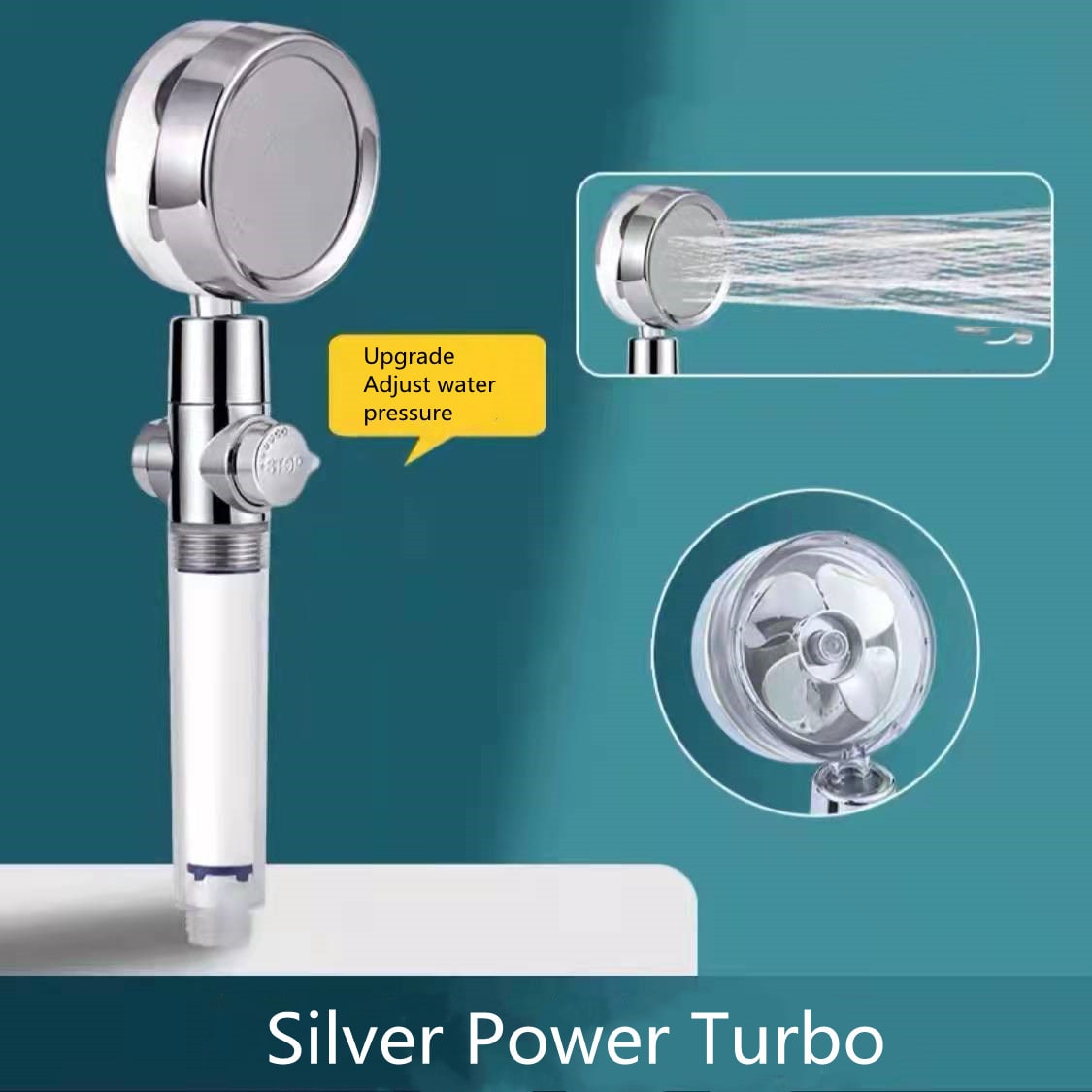 Shower Head with Hard Water Filter High Pressure Propeller Fan and Pause Button Kdf 55 - Image 38