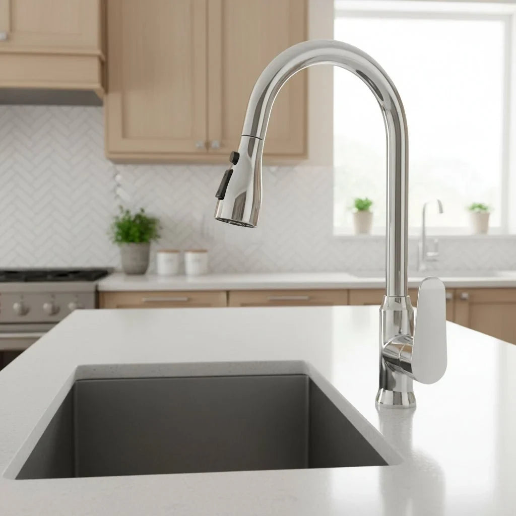 Single Handle Pull Down Kitchen Faucet with Sprayer and 360° Swivel Spout - Image 1