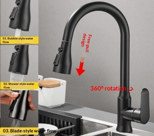 Single Handle Pull Down Kitchen Faucet with Sprayer and 360° Swivel Spout - Image 12