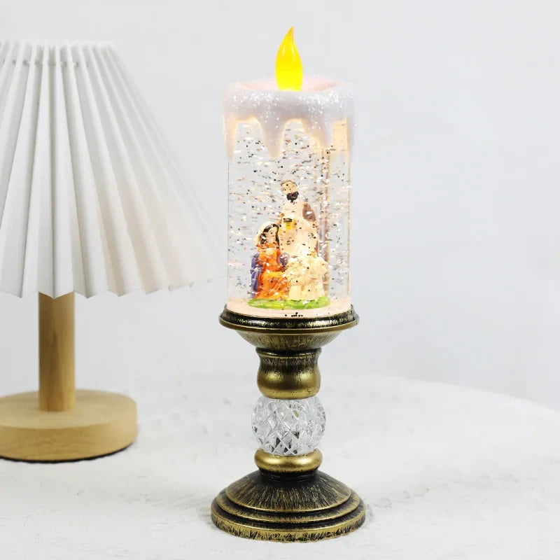 Snow Globe LED Christmas Candle with Battery Operated Lights and Glitter Swirl - Image 7