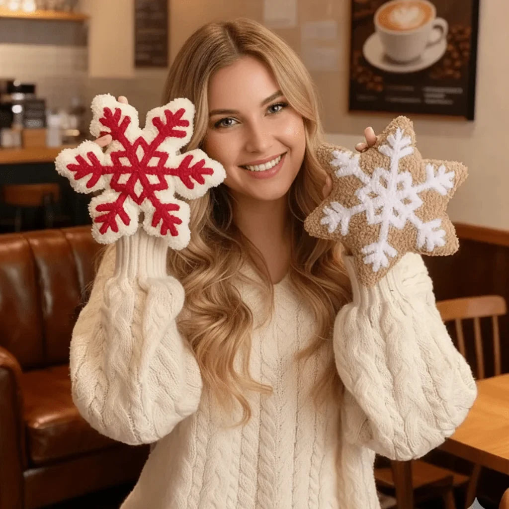 Snowflake Throw Pillow with Plush Sherpa Fabric and Tufted Embroidered Design - Image 3
