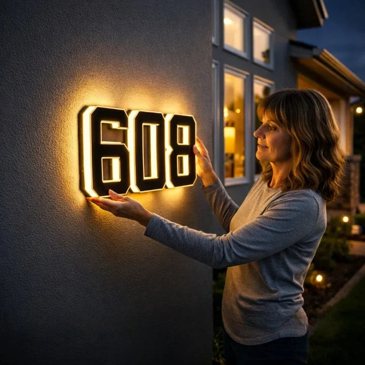 Solar House Numbers with LED Backlit Automatic Dusk Lighting and Powered Address Sign - Image 1