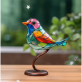 Stained Glass Birds Figurine with Metal Branch Stand and Colorful Panels - Image 1