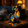 Stained Glass Cat Lamp and Night Light with Mosaic Design and Glowing Eyes Tiffany - Image 1