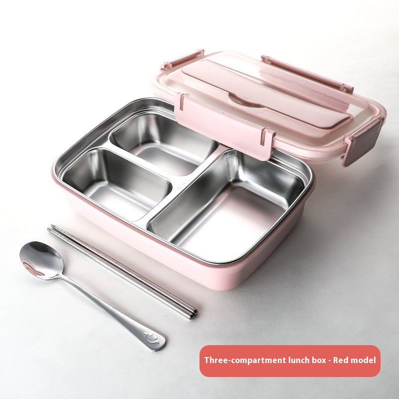 Stainless Steel Bento Lunch Box with Airtight Lid Compartments and Included Utensils - Image 4